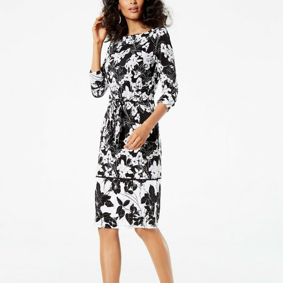 INC Dresses & Skirts - INC Women's Printed Tie-Waist Dress Black M